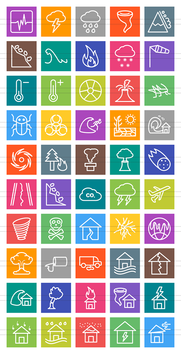 50 Disasters Line Multicolor Icons in Graphics - product preview 1