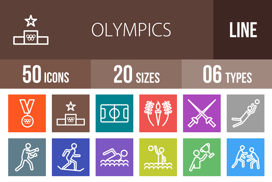 50 Olympics Line Multicolor Icons