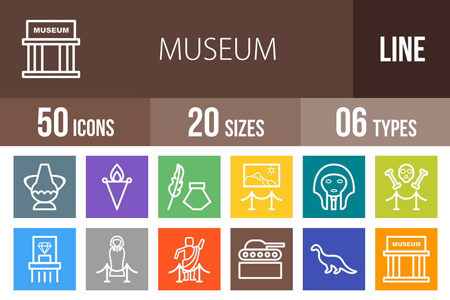 50 Museum Line Multicolor Icons