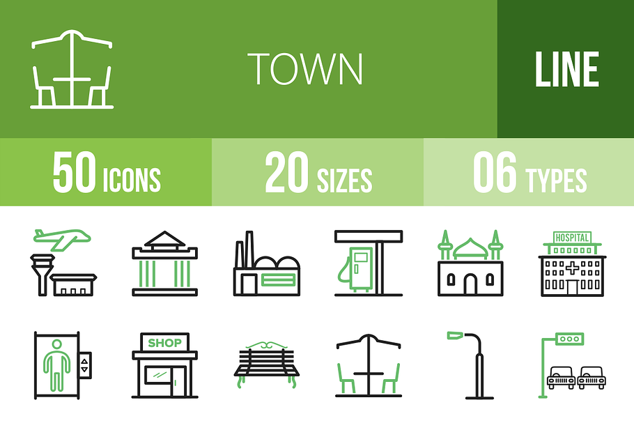 50 Town Line Green & Black Icons