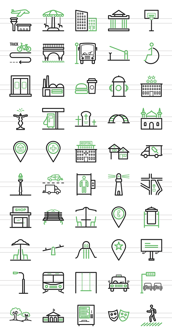 50 Town Line Green & Black Icons in Graphics - product preview 1