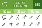 50 Dentist Line Green & Black Icons