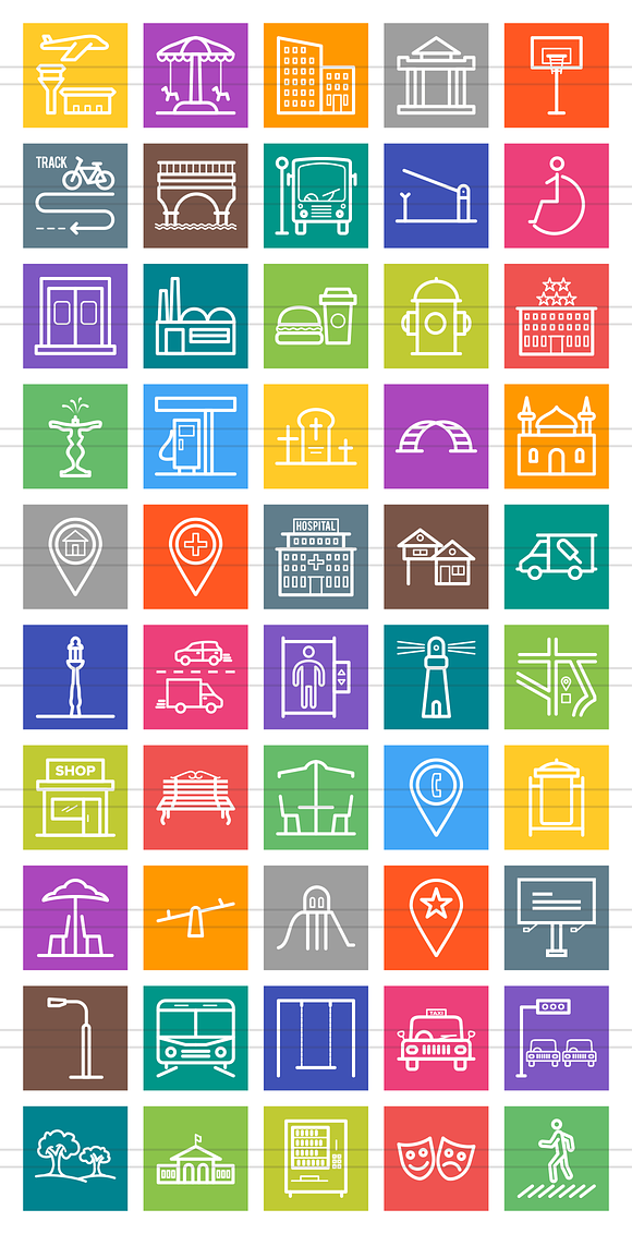 50 Town Line Multicolor Icons in Graphics - product preview 1