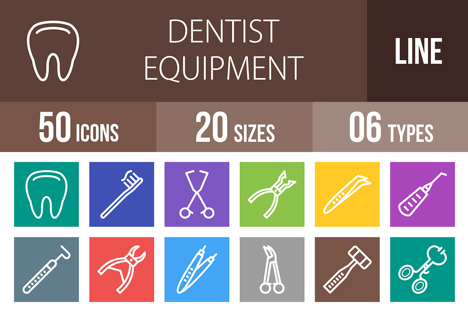 50 Dentist Line Multicolor Icons in Graphics - product preview 8