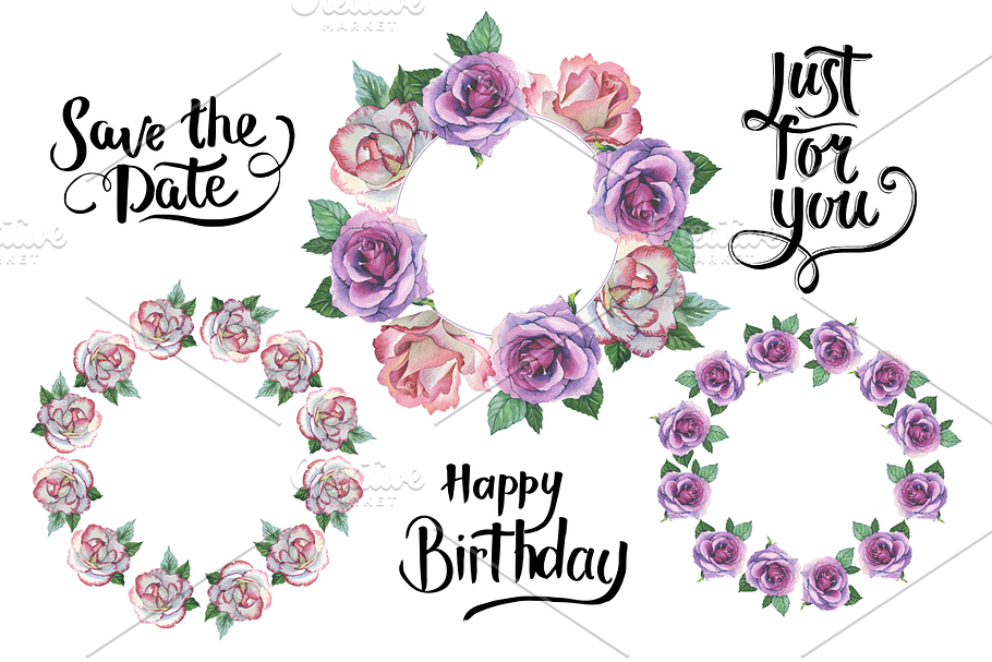 Watercolor roses PNG romantic set in Illustrations - product preview 8