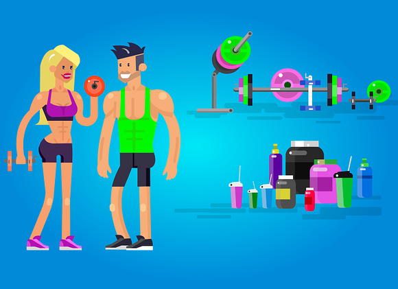 Bodybuilders & gym set in Illustrations - product preview 2