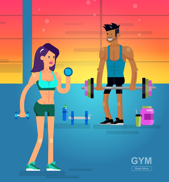Bodybuilders & gym set in Illustrations - product preview 3
