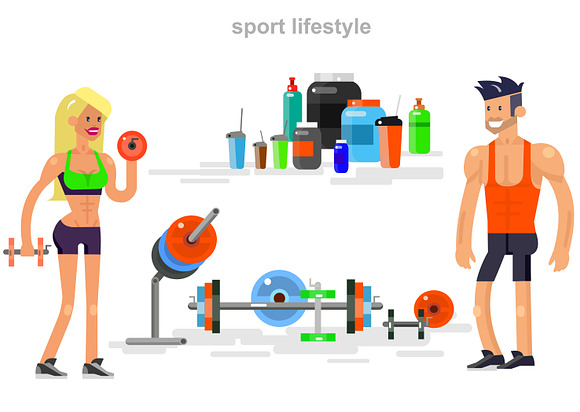 Bodybuilders & gym set in Illustrations - product preview 4