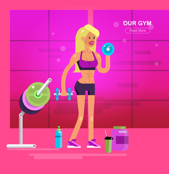 Bodybuilders & gym set in Illustrations - product preview 6