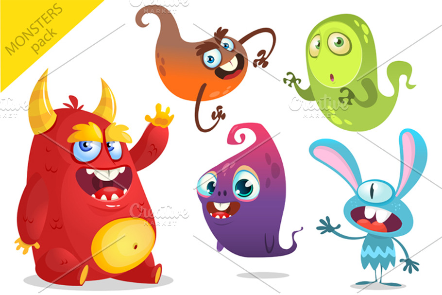 Cartoon monsters. Vector set in Illustrations - product preview 8
