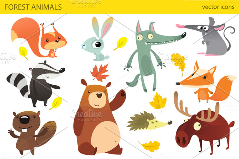 Cartoon forest animals. Vector set in Illustrations - product preview 8
