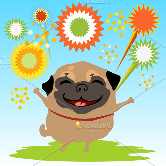 Dog pug in different situations in Illustrations - product preview 1