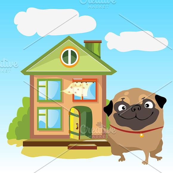 Dog pug in different situations in Illustrations - product preview 3