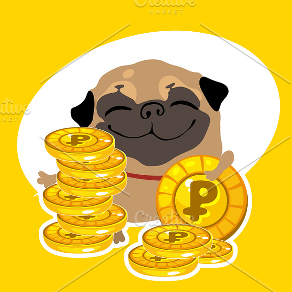 Dog pug in different situations in Illustrations - product preview 4