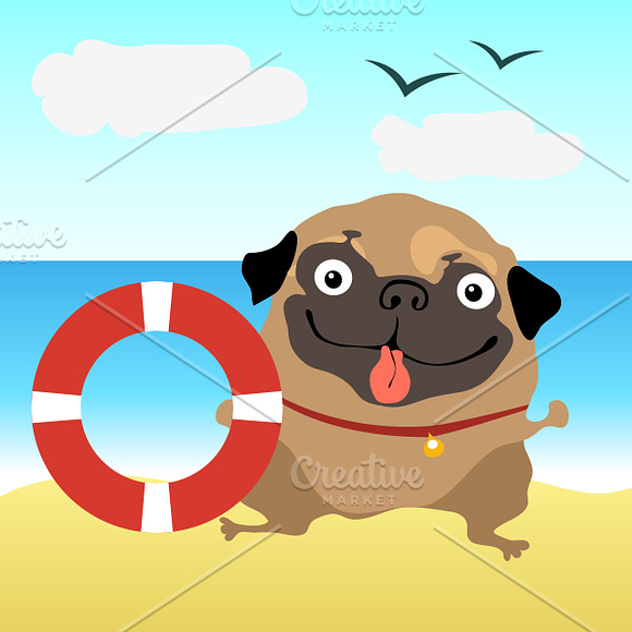 Dog pug in different situations in Illustrations - product preview 5