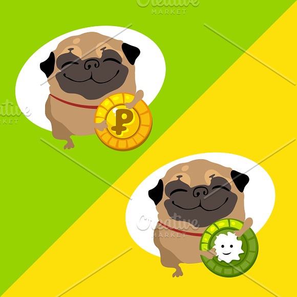 Dog pug in different situations in Illustrations - product preview 6