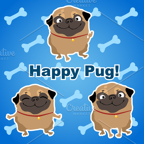 Dog pug in different situations in Illustrations - product preview 10