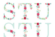 Cute floral rustic alphabet letters