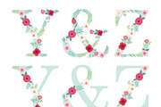 Cute floral rustic alphabet letters
