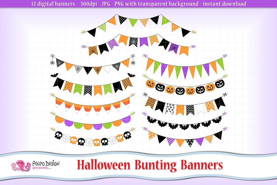 Halloween bunting banners clipart