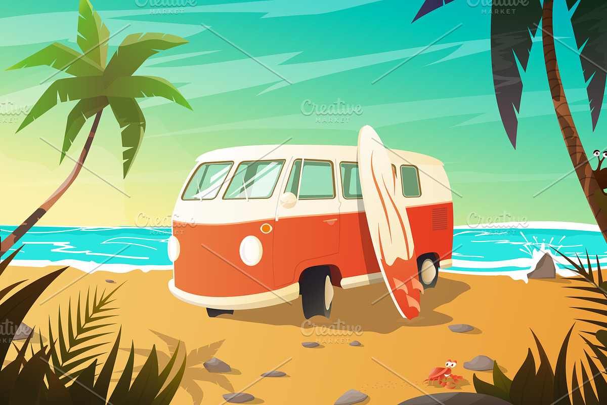 Old bus standing on the beach.Vector in Illustrations - product preview 8