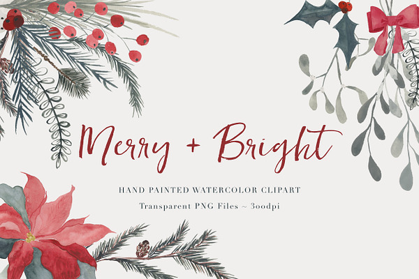 Merry & Bright - Watercolor Clipart