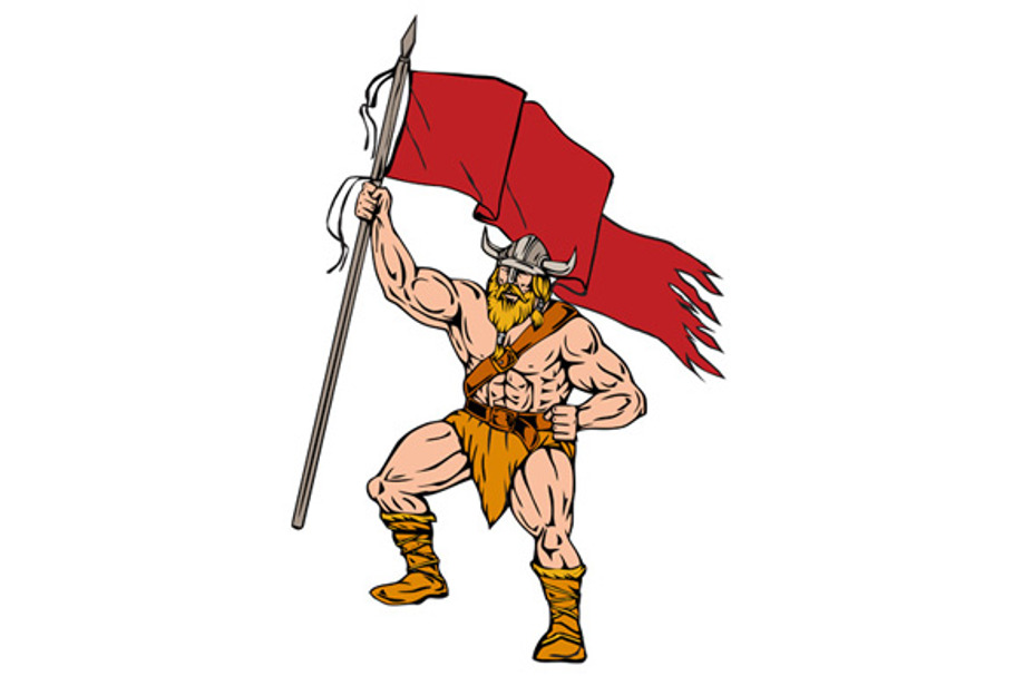 Viking Warrior Brandishing Red Flag 