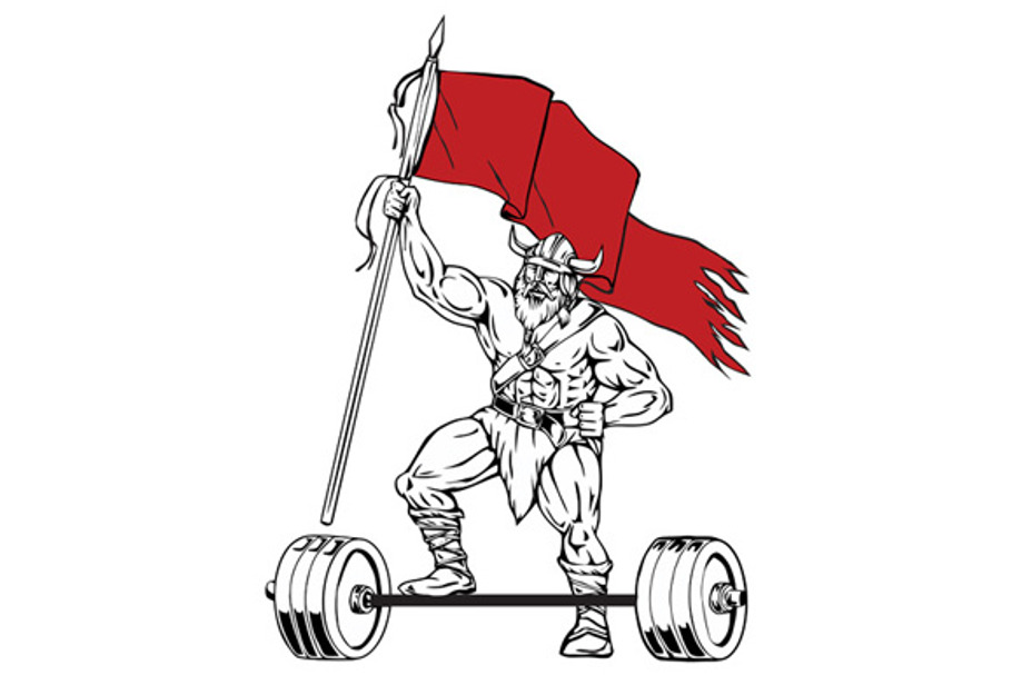 Viking Warrior Barbell Waving Flag  in Illustrations - product preview 8
