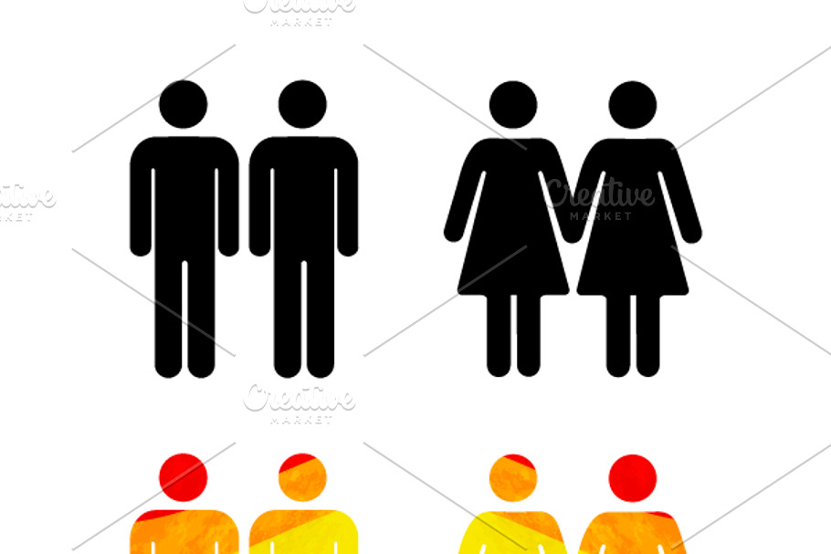 Set of gay couples icons on white