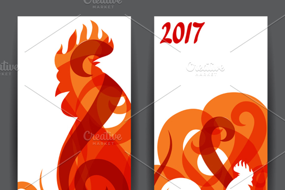 Banners with rooster symbol of 2017. in Postcard Templates - product preview 8