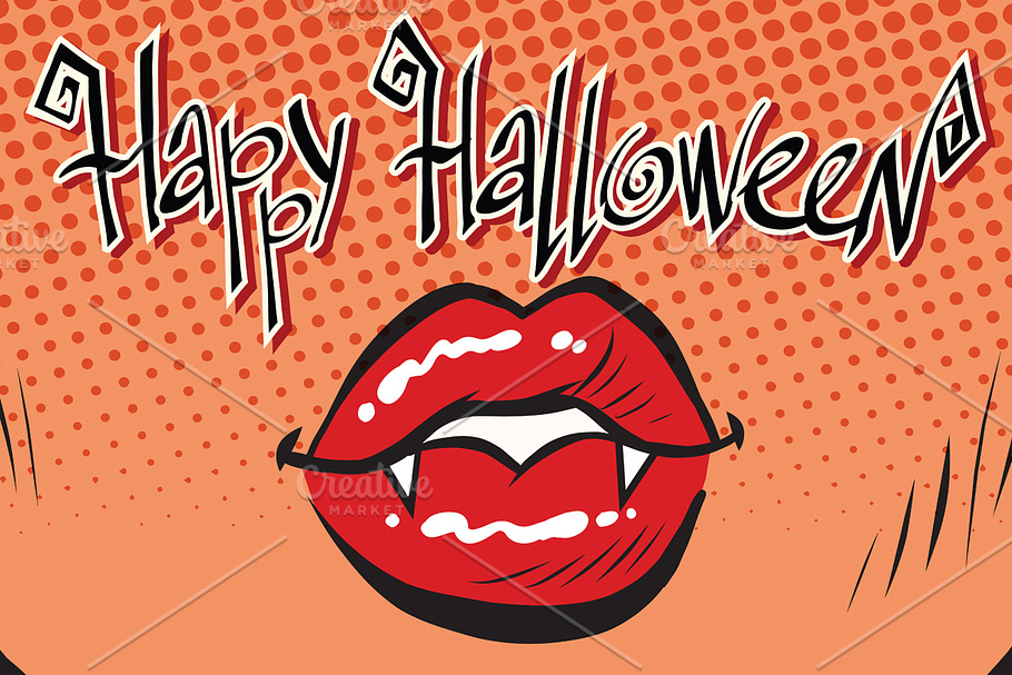Happy Halloween mouth female vampire in Illustrations - product preview 8