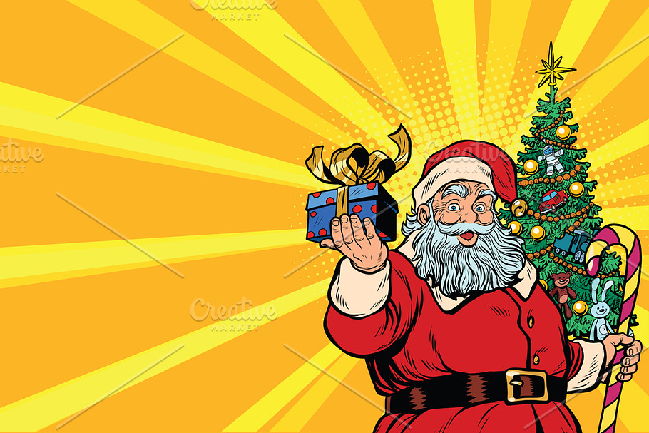 Santa Claus Christmas tree and gift in Illustrations - product preview 8