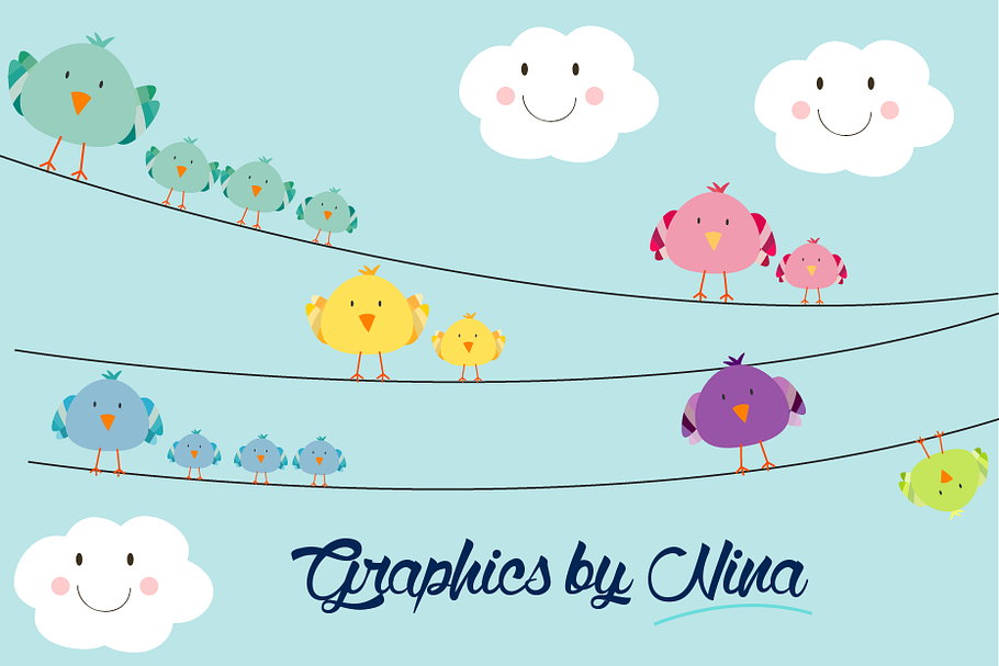 Birds on Wires Clipart in Illustrations - product preview 8