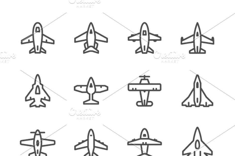 Set line icons of plane