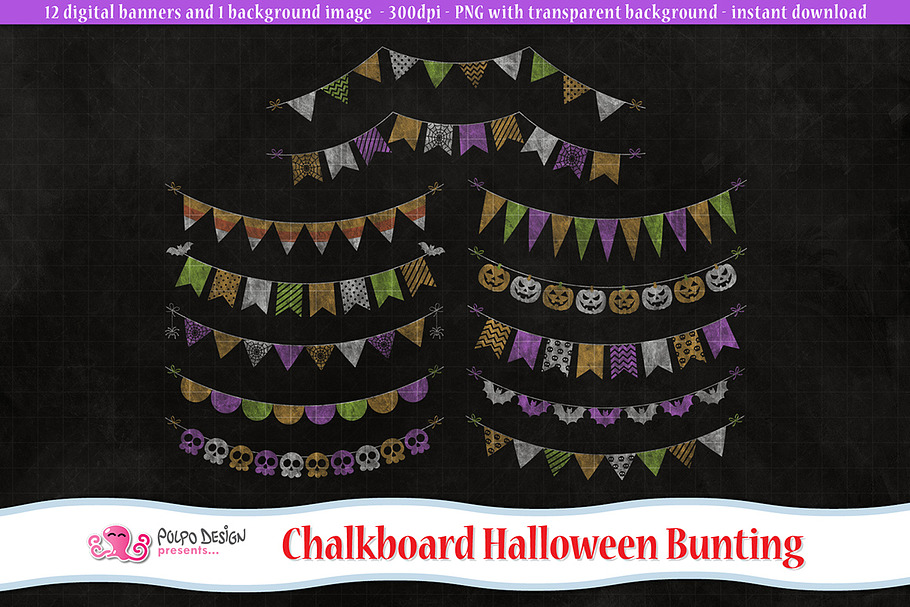 Chalkboard Halloween Bunting clipart in Objects - product preview 8