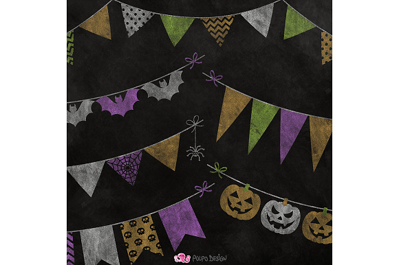 Chalkboard Halloween Bunting clipart in Objects - product preview 2