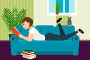 Woman with book on sofa