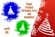 Funny Christmas trees and snowflakes