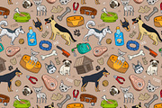 Pattern with dogs and accessories