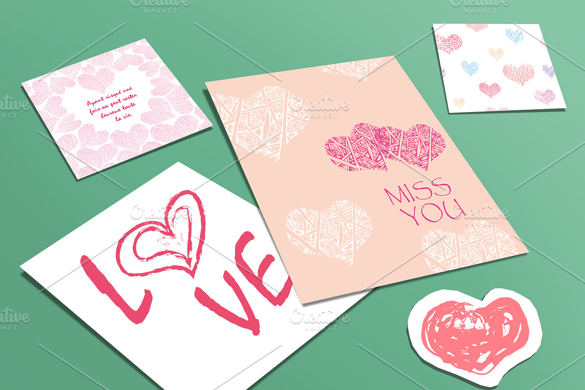 Decorative set of hand drawn HEARTS in Objects - product preview 8