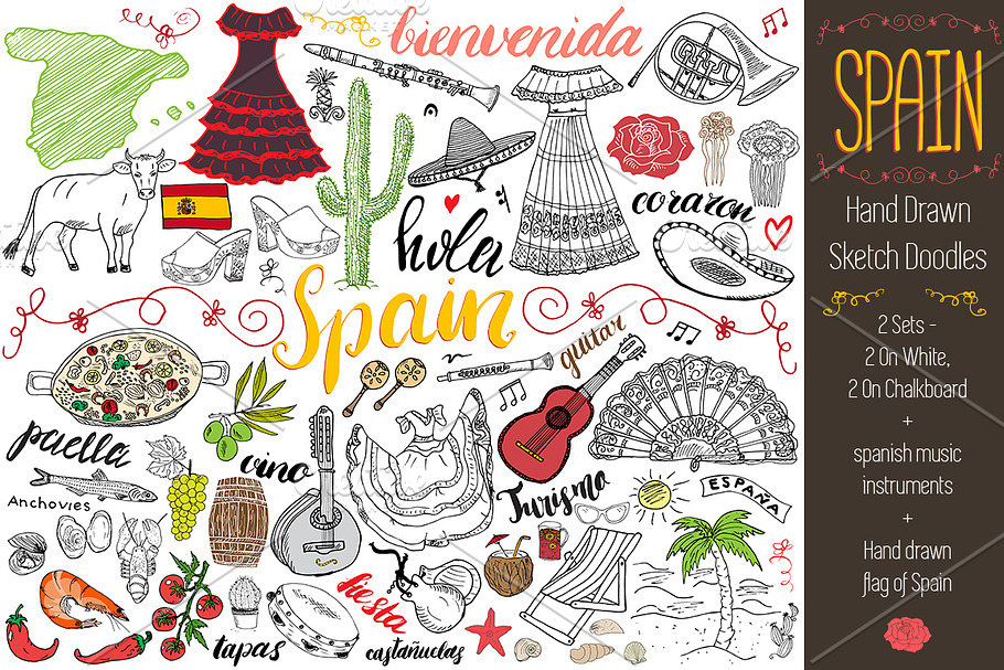 Spain Sketched Doodles Vector set