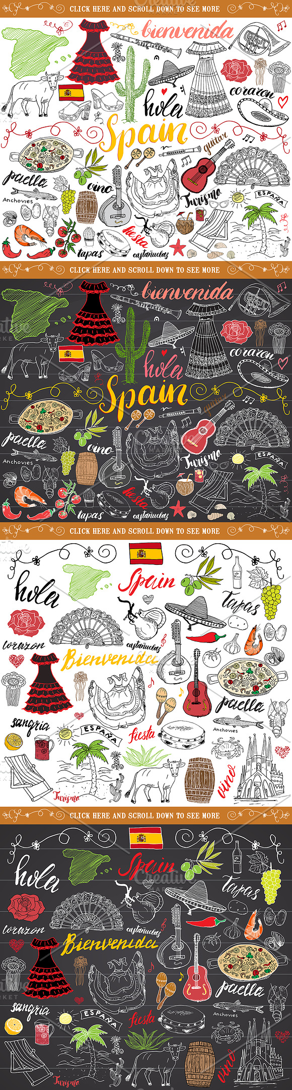 Spain Sketched Doodles Vector set in Illustrations - product preview 1