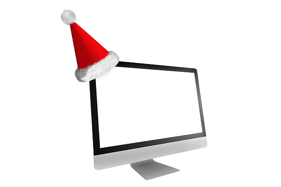 Desktop computer with christmas hat in Product Mockups - product preview 1