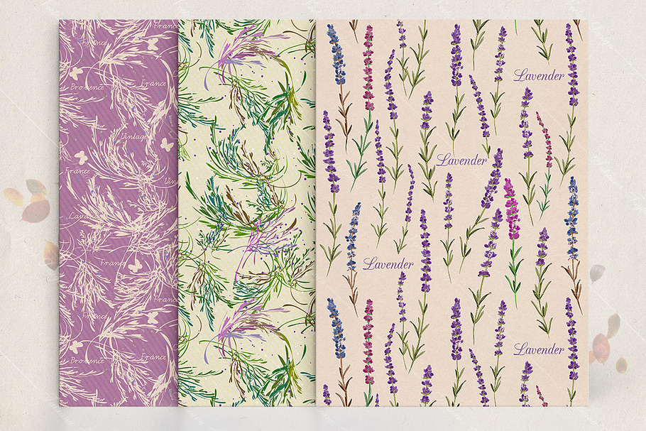 Set of seamless lavender patterns  in Patterns - product preview 8
