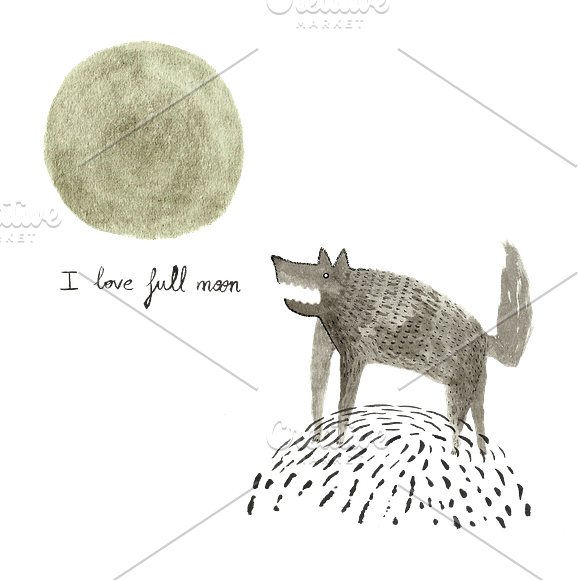 Wolves love full moon in Illustrations - product preview 2