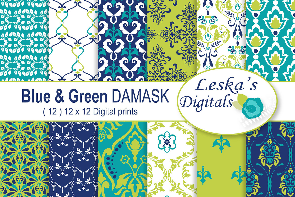 Lime Green & Blue Digital Paper in Patterns - product preview 8