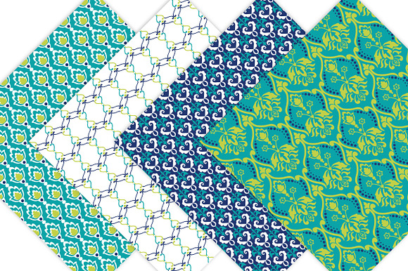 Lime Green & Blue Digital Paper in Patterns - product preview 2