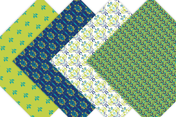 Lime Green & Blue Digital Paper in Patterns - product preview 3