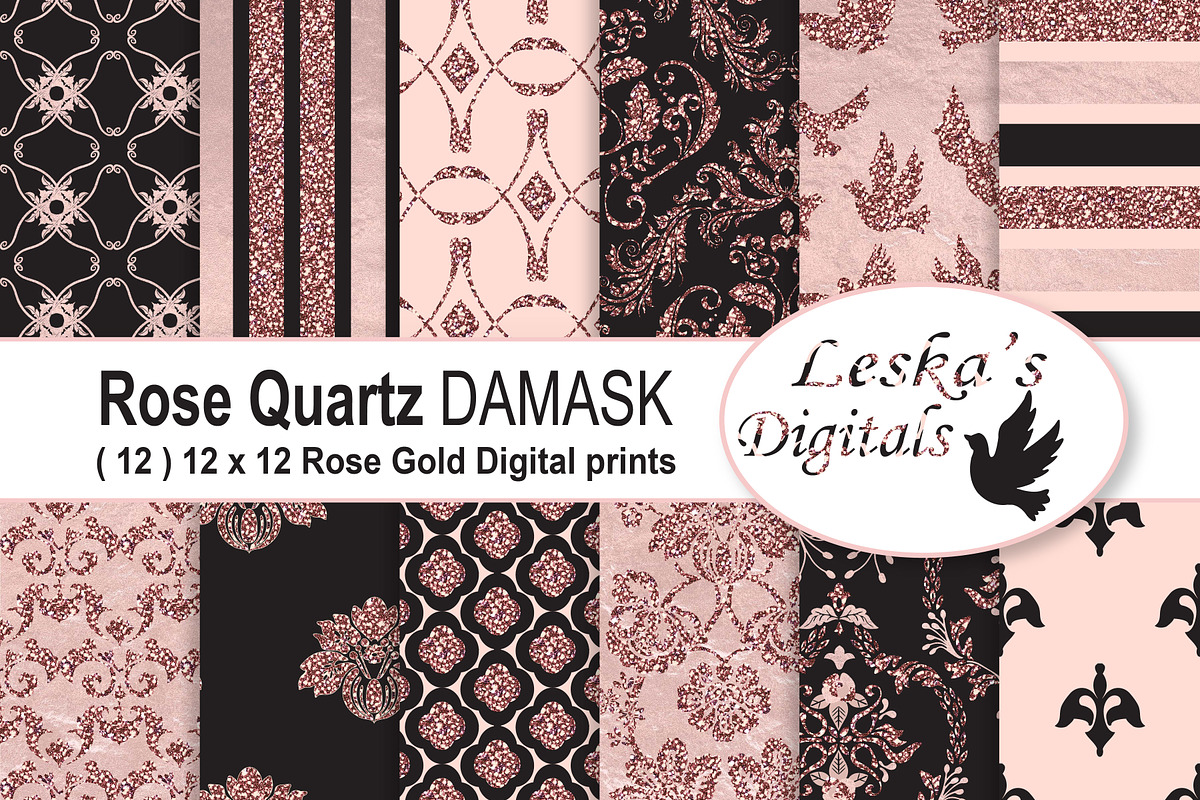 Black and Rose Gold Digital Paper in Patterns - product preview 8