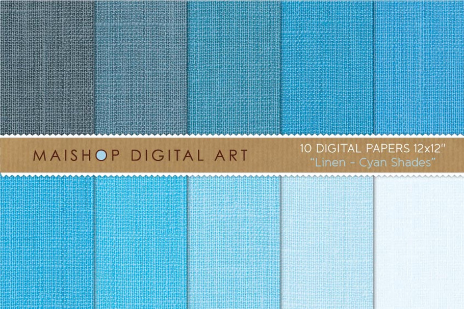 Digital Papers-Linen-Cyan Shades